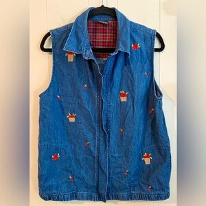 Allison Daley Embroidered Apple Orchard Denim Zip Up Vest, Size 10